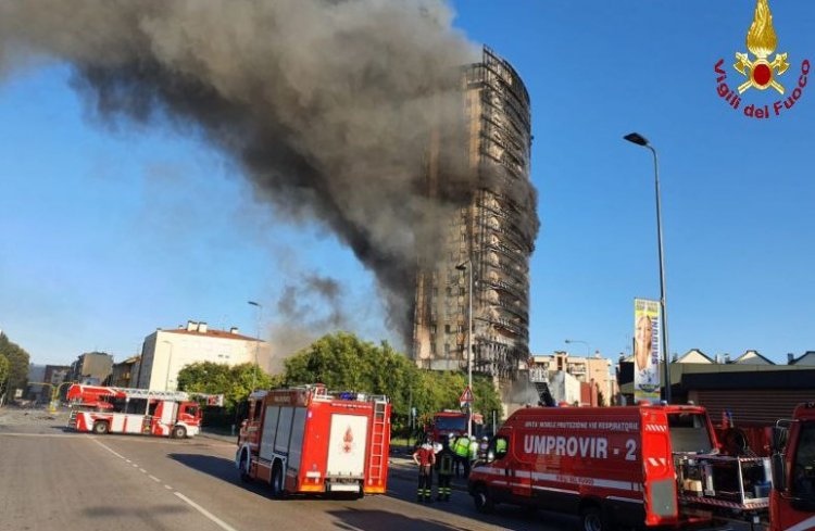 حريق ضخم بمبنى مكون من 20 طابقا فى ميلانو